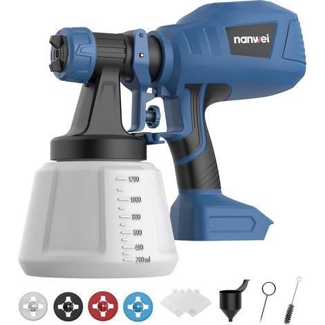 Pulvérisateur de peinture sans fil compatible avec batterie 18 V, système de pulvérisation de peinture avec réservoir de 1200 ml, pulvérisateur de peinture de clôture avec 4 buses et 3 (1/5)