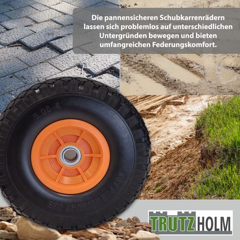Sackkarrenrad PU-Rad 260x85 mm 3.00-4 60 mm versetze Nabe Ø 20 mm orange Vollgummi Bollerwagen