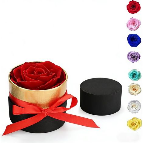 Roses éternelles conservées faites main avec boîte à roses et boîte cadeau, cadeau pour femme, mère ou petite amie, fête des Mères, Saint-Valentin, anniversaire et mariage (1/5)