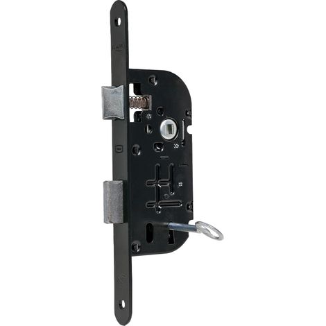 DOM – Serrure à encastrer noire réversible – Fermeture à clé – Axe 40 mm – Pour portes intérieures – Têtière ronde 20 mm (1/2)
