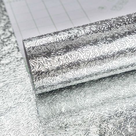 Papel pintado autoadhesivo de vinilo plateado con aspecto de papel de aluminio, impermeable y resistente a la grasa para armarios de cocina, pegatinas de pared para bricolaje, tacto metálico, grueso, 