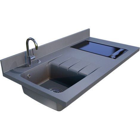 PlaniQuartz einteilige Arbeitsplatte mit linkem Waschbecken Ò 120 cm CROMO