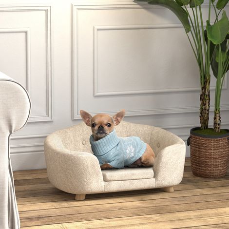 Hundesofa 70x47x30 cm aus Stoff und Holz, Creme, mit Kissen, für kleine Hunde – MEUBLIV (1/5)