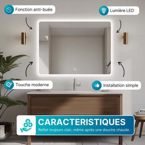 DILECI - Miroir LED rectangulaire 100 x 70 cm avec contour givré (1/5)