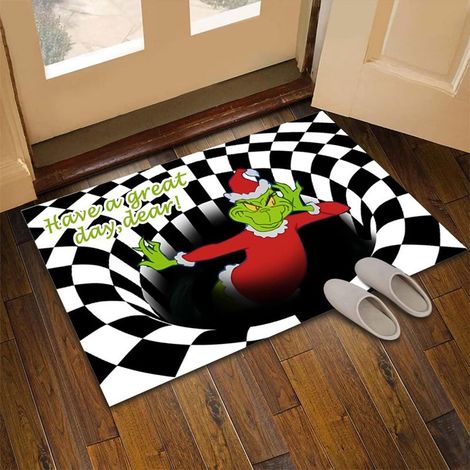 Tapis de Noël à effet 3D, antidérapant, pour l'intérieur et l'extérieur, avec un monstre vert en 3D. Tapis en velours à effet 3D, 40 x 60 cm (Style A) (1/5)
