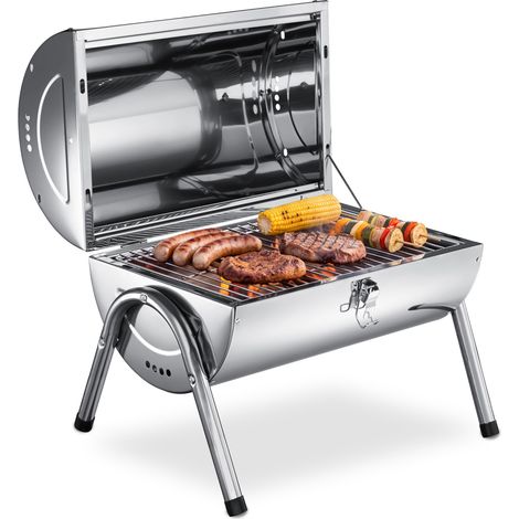 Barbecue acier inoxydable, résistant aux intempéries, compact, noir (1/5)