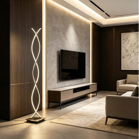 Lampada da terra LED a doppia spirale 140 cm, 28 W, nera, alluminio e acrilico (1/5)