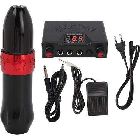 Kit de stylo tatouage rotatif professionnel avec bloc d'alimentation, cordon clip, pédale et machine moteur – prise UE, 90‑250V. (1/5)