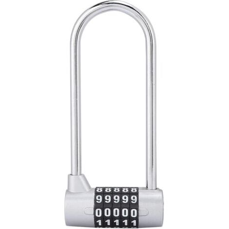 Cadenas à combinaison 5 chiffres en alliage, serrure à code de sécurité en forme de U, verrou de porte d'armoire extra long, cadenas à combinaison réinitialisable, pour armoire P (1/5)
