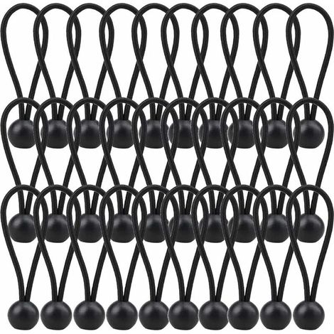 Tendeur Élastique 140mm Corde Élastique pour Bâche Pavillon Camping Tente Rideaux 30 Pièces Noir (1/4)