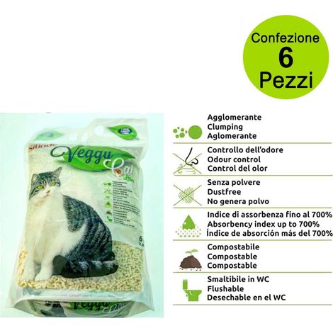 Multipack da 6 pz silinde veggy cat lettiera per gatti 100% vegetale 6 litri