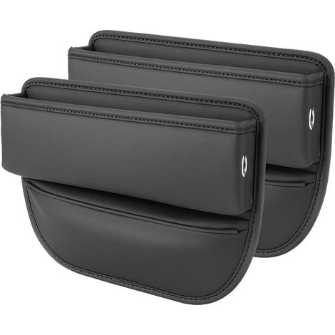 (Noir - Lot de 2) Boîte de rangement neuve pour siège auto, idéale pour combler les espaces entre les sièges et y glisser portefeuille, téléphone ou cigarettes. Poche intégrée. (1/5)