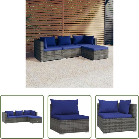 vidaXL Rattan - 4-tlg. Garten-Lounge-Set mit Kissen Poly Rattan Grau (1/5)