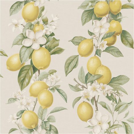 Lemon Blossom Wallpaper Cream Yellow Green Floral Botanical Feature Wall (1/4)