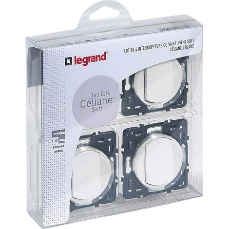 Legrand – Lot de 4 interrupteurs va-et-vient Céliane Soft – blanc – Pose encastrée – Mécanismes et enjoliveurs inclus – Pour installation électrique professionnelle