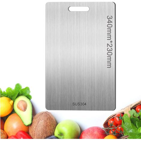 Planche a Decouper en Titane,34X23cm Plaque Inox Cuisine Titanium Cutting Board, Double Face Planche à Découper en Titane Multifonction, pour Viande, Fruits, Légumes (1/5)