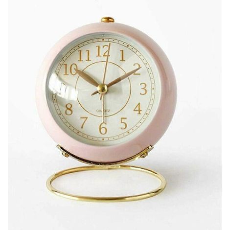 Réveil analogique à quartz miniature silencieux et sans tic-tac de 3 pouces avec veilleuse et grand cadran (rose). (1/5)