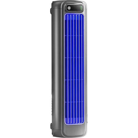Climatiseur portable silencieux à 3 vitesses, ventilateur tour de refroidissement sans pales (gris foncé), rechargeable. Deux crochets inclus. (1/5)