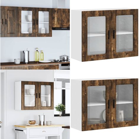 Pensile da Cucina con Porta in Vetro Porto Rovere Fumo - Armadio da parete - Armadio da cucina