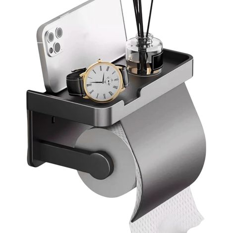 Toilet Paper Holder Stand, Bathroom Tissue Dispenser with Cell Phone Shelf  No Drilling, Easy to Install Toilet Paper Holder, Fits Different Bathroom and Home Decor Styles (1/5)