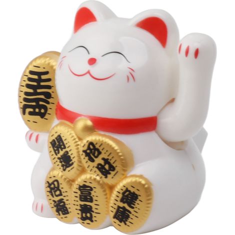 Chat porte-bonheur solaire miniature de 5 cm, mignon, agitant la main, symbole de richesse et de bienvenue, pour la décoration de la maison ou de la voiture (blanc).