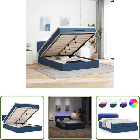vidaXL LED-Beleuchtung -  Ottoman-Bett mit Matratze & LEDs Blau 140x200 cm Stoff (1/5)