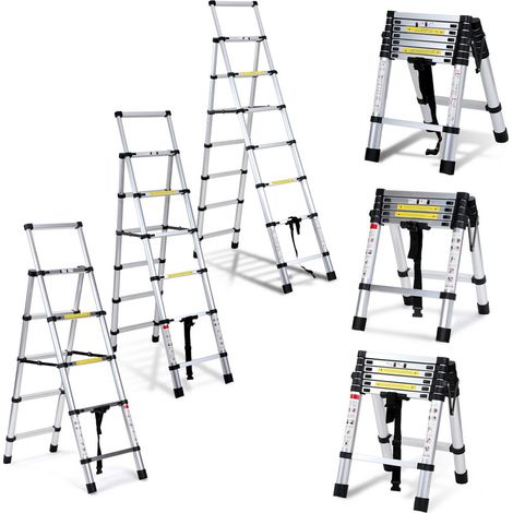 SWANEW Echelle télescopique professionnel multifonction articulée 2,0 +2,3m, escabeau 6x7 marches pliable (1/5)