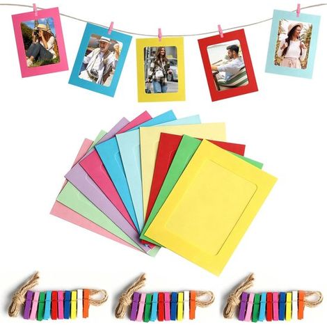 Bilderrahmen aus Kraftpapier Bilderrahmen aus Pappe zum Selbermachen Fotogirlande mit Holzklammern und Hanfschnur zum Aufhängen als Mehrfarbig (1/5)