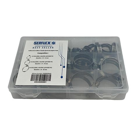 Coffret de colliers à bande ajourée acier inoxydable Serflex-08730010035 - Norma