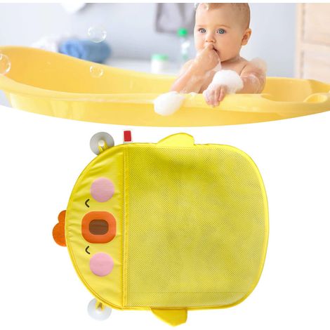 Sac de rangement pour jouets de bain d'enfants, motif dessin animé, grande capacité, sac en filet avec ventouse, jaune. (1/5)