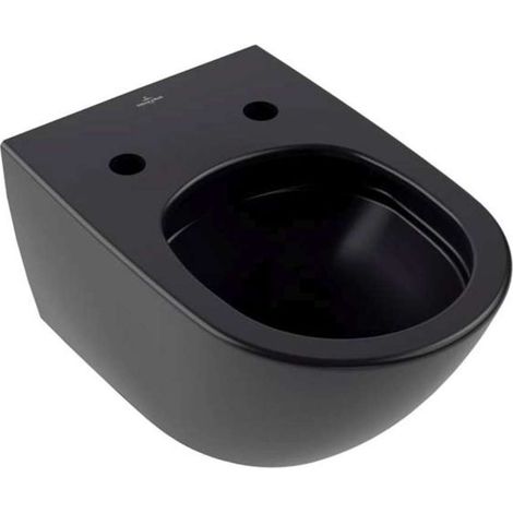 Villeroy & Boch Antao - Inodoro suspendido, Rimless, CeramicPlus, TitanGlaze, TwistFlush, negro puro 4674T0R7