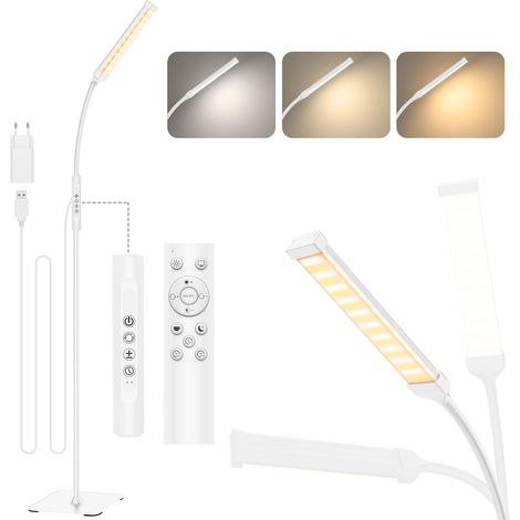 120 LED Lampadaires con à distance, Lampe sur Pied à Commande Tactile [3 modes de couleur et 10 niveaux de luminosité] lampe de lecture à col de cygne pour le salon, la chambre (1/5)
