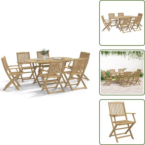 7-tlg. Garten-Essgruppe Massivholz Akazie - Holz Gartenset - Gartenmöbel Set - Akaziengartenmöbel - Esszimmer Im Freien - Gartenstühle Mit Armlehnen (1/5)