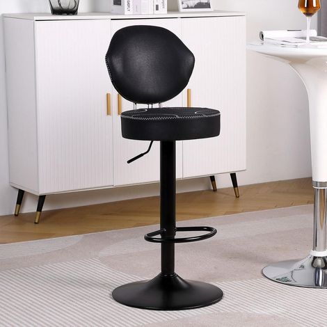 Barhocker mit Rückenlehne, 360° drehbar, höhenverstellbar, Kunstleder, Vintage-Stil, Schwarz, 1er-Set (1/5)