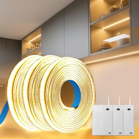 Ruban LED Pile COB 3x1M 3000K Blanc Chaud 320LEDs/M 5V Alimentée à Batterie Bande LED Autocollant Flexible Éclairage Découpable Meuble Chaussure Chambre Cuisine Armoire Escalier Décoration (1/5)