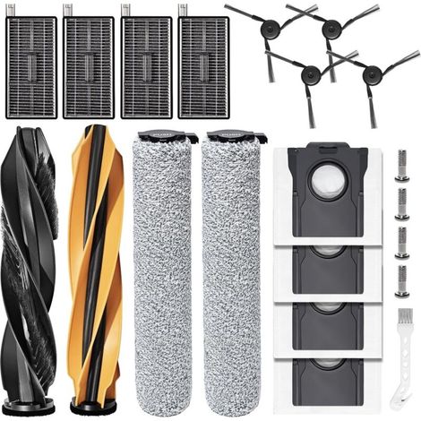 Pièces Rechange pour Dreame Aqua10 Ultra Roller Complete aspirateur Accessoires,2 brosse principale, 2 rouleaux de serpillières, 4 Filtre de rechange, 4 sacs à poussière, 4 brosses latérales (1/5)