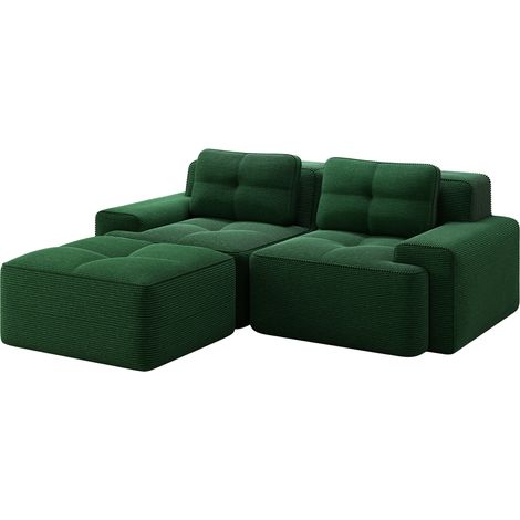 Canapé modulaire en velours côtelé vert avec assise profonde et dossier courbe (1/5)