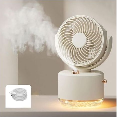 DBBEGK Ventilateur brumisateur, petit ventilateur de table USB puissant avec lumière LED colorée, ventilateur portable rechargeable - Idéal pour le camping en plein air, le maquillage, la maison et le (1/4)