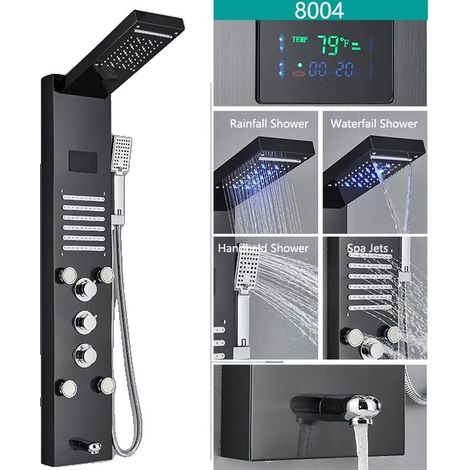 Ensemble de robinet de douche, pluie et main, affichage numérique LED de température, robinet mélangeur, Noir 8004 (1/2)