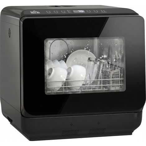 Mini Lave-vaisselle de Table 4 Couverts 5 Programmes avec Réservoir 6L et Séchage Noir - PANGIVO (1/5)