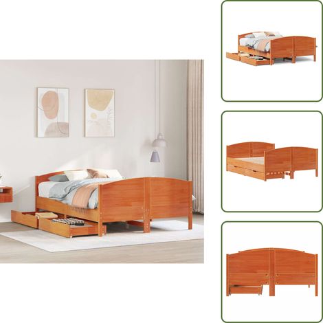 The Living Store Estructura de cama sin colchón madera maciza marrón 135x190 cm - Estructura de cama