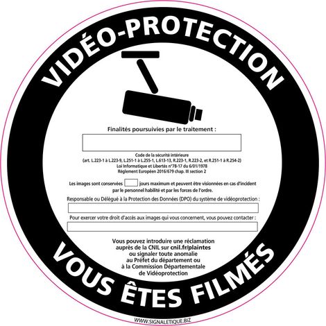 PANNEAU VIDEO-PROTECTION VOUS ETES FILMES (G1210) - Adhésif - Diamètre 125 mm