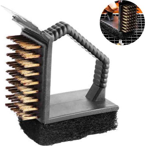 Brosse et grattoir pour barbecue – Manche en bois large et allongé, tête de brosse remplaçable en acier inoxydable – Nettoyage sûr et sans rayures – Idéal pour tous types de barbecues : Char-Broil et 