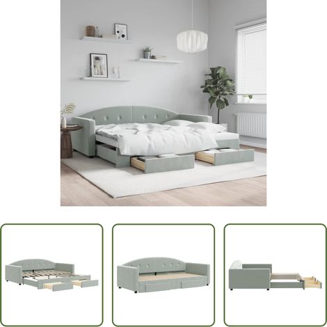 vidaXL Schubladenbett - Tagesbett Ausziehbar mit Schubladen Hellgrau 90x190 cm Samt (1/5)