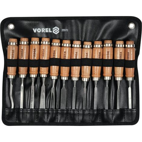 Juego cinceles de madera Vorel 12 piezas madera natural 200 mm