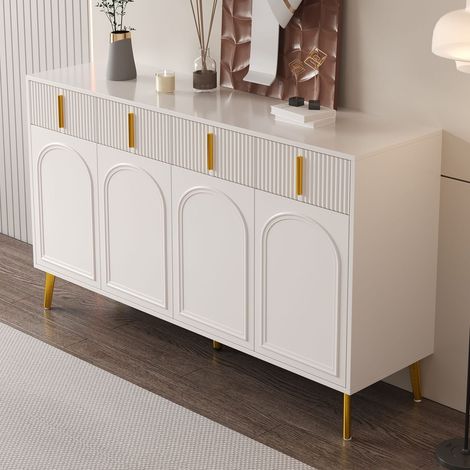 Sideboard avec poignées et pieds dorés, 4 portes et 4 tiroirs, avec laminé amovible, pour salon et salle à manger, 140x37, 8x82 cm (1/5)