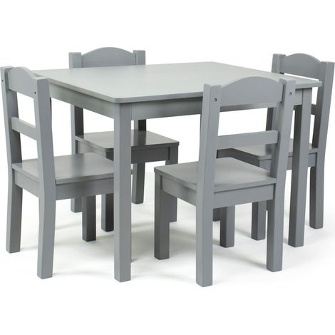 Tavolo GINGER HOME con 4 Sedie per Bambini, Set in Legno per Gioco e Studio, Grigio, 66×56×48 cm (1/5)
