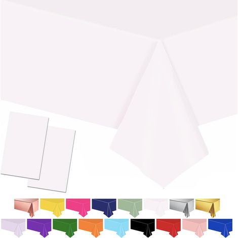2 Nappe, 137x274 cm, Plastique Imperméable, Blanc, Pour Fête, Mariage, Noël (1/2)