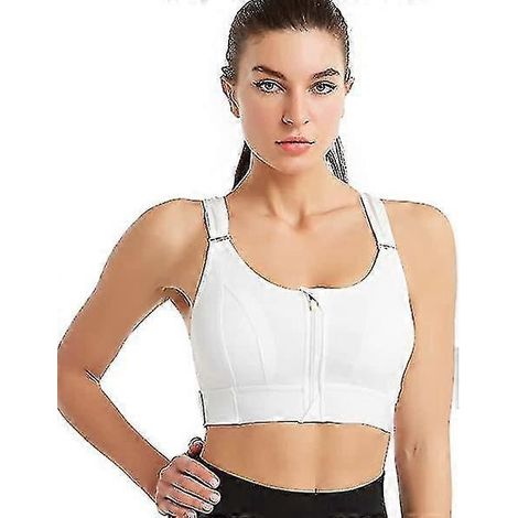 Soutien-gorge de sport à maintien élevé pour femme, fermeture éclair sur le devant, bretelles réglables, taille 5XL, blanc (1/4)