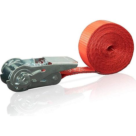 TrAdE Shop Traesio - Cinghia A Cricchetto Monoblocco 500 Dan Lunghezza 4metri Rosso X 25mm Max 500kg - (1/5)